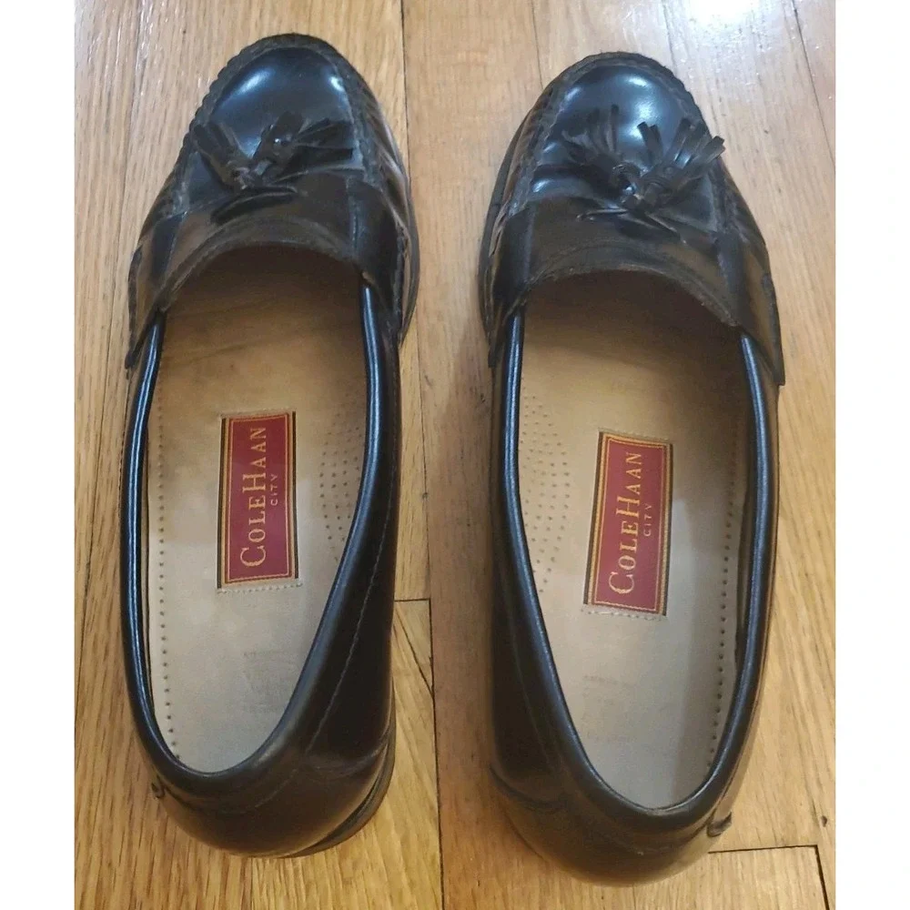 Cole Haan City Mens Black Leather Tassel Dress Loafer Slip-On US 10 D